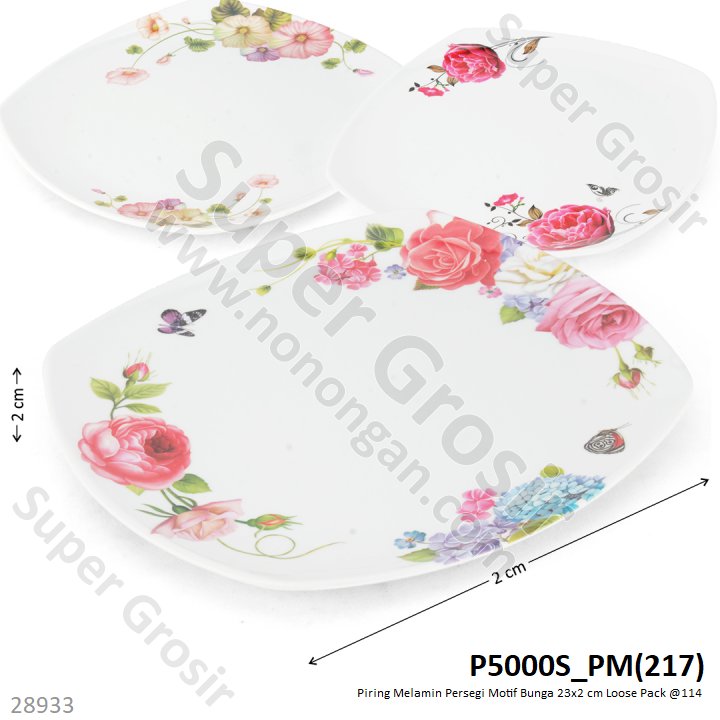 Piring Melamin Persegi Motif Bunga 23x2 cm Loose Pack @114