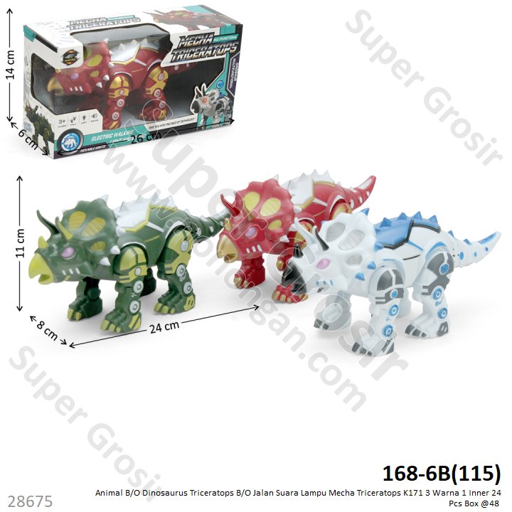 Dinosaurus Robot Triceratops B/O Jalan Suara Lampu Mecha Triceratops K171 3 Warna 1 Inner 24 Pcs Box @48