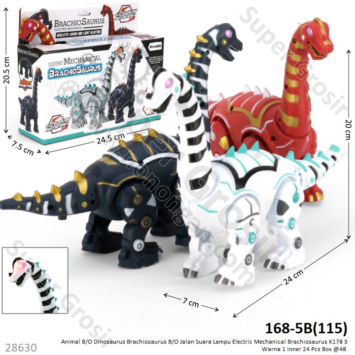 Dinosaurus Robot Brachiosaurus B/O Jalan Suara Lampu Electric Mechanical Brachiosaurus K178 3 Warna 1 Inner 24 Pcs Box @48
