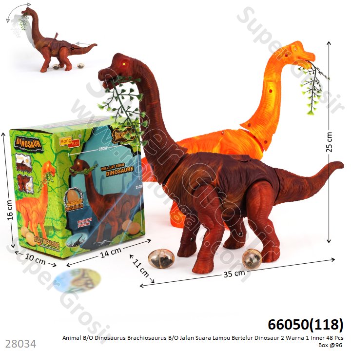 Dinosaurus Brachiosaurus B/O Jalan Suara Lampu Proyektor Bertelur Dinosaur 2 Warna 1 Inner 48 Pcs Box @96
