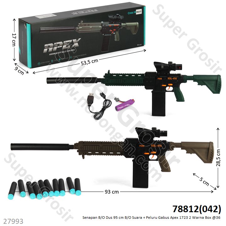 Senapan Peluru Gabus 95 cm B/O Suara + Tembak Apex 1723 Box @36
