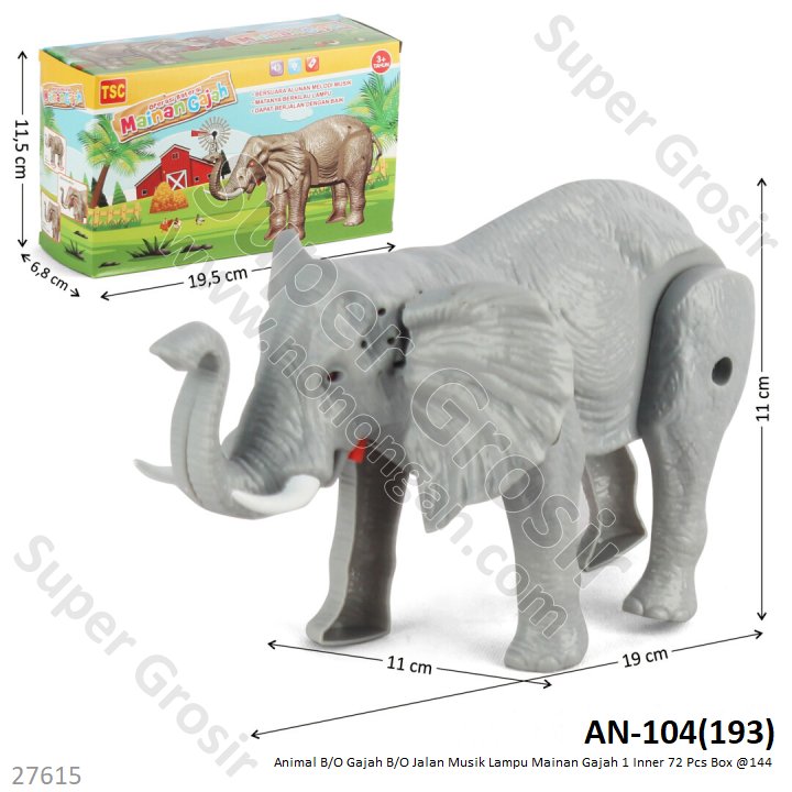 Hewan Gajah B/O Jalan Musik Lampu Mainan Gajah 1 Inner 72 Pcs Box @144