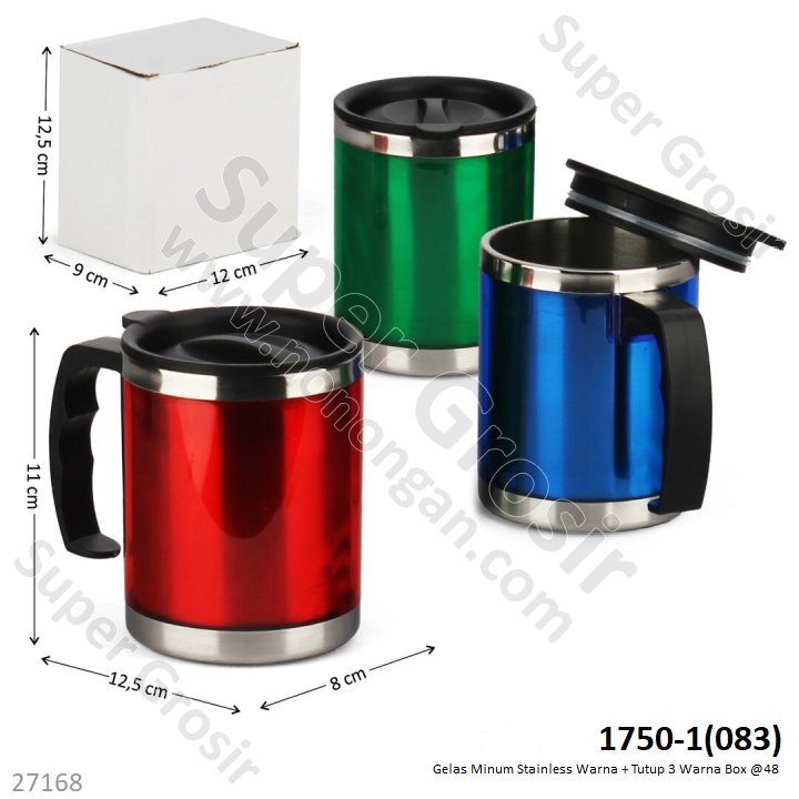 Gelas Minum Stainless Warna + Tutup Box @48