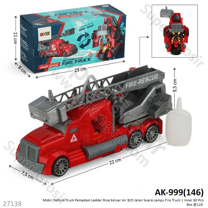 Mobil Deform Truk Damkar Tangga Bisa Keluar Air B/O Jalan Suara Lampu Fire Truck 1 Inner 60 Pcs Box @120
