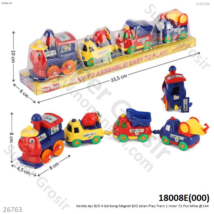 Kereta Api 4 Gerbong Magnet B/O Jalan Play Train 18008E / A999-50 1 Inner 72 Pcs Box Mika @144