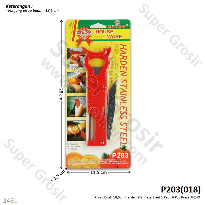 Pisau Buah 18,5 cm Harden Stainless Steel 1 Pack 6 Pcs Press @240