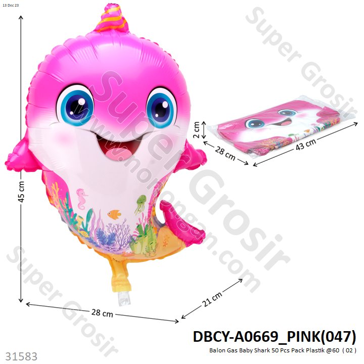Balon Gas Baby Shark 50 Pcs Pack Plastik @60