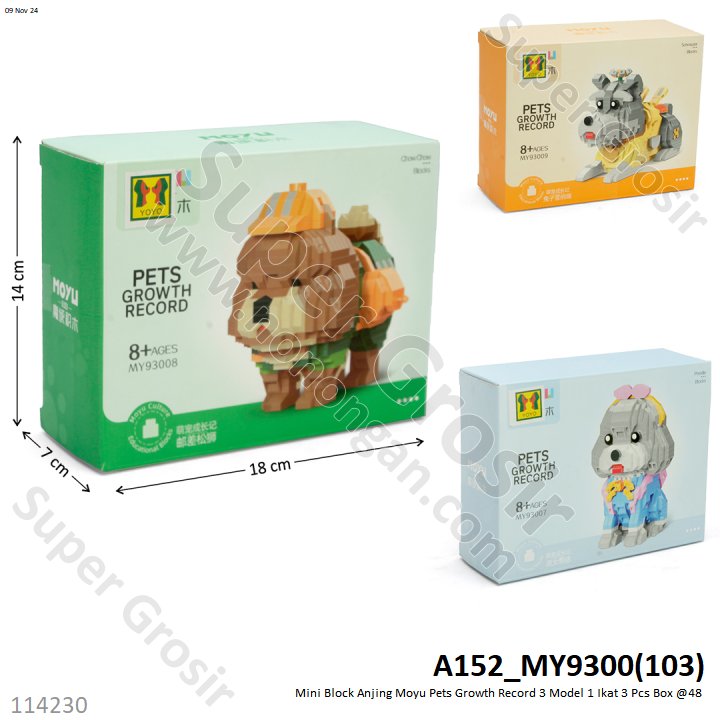 Mini Block Anjing Moyu Pets Growth Record 3 Model 1 Ikat 3 Pcs Box @48