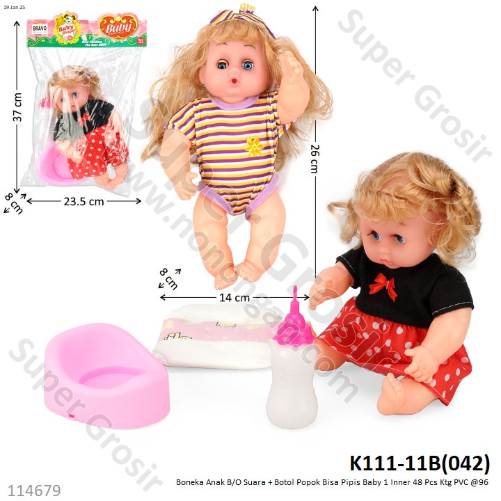 Boneka Anak B/O Suara + Botol Popok Bisa Pipis Baby 1 Inner 48 Pcs Ktg PVC @96