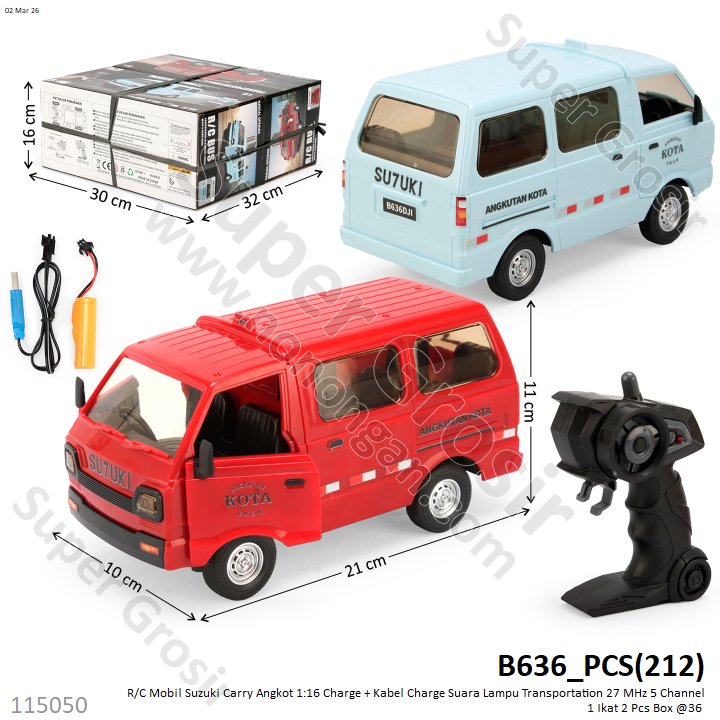R/C Mobil Suzuki Carry Angkot 1:16 Charge + Kabel Charge Suara Lampu Transportation 27 MHz 5 Channel 1 Ikat 2 Pcs Box @36