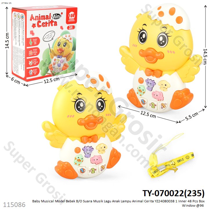Baby Musical Bebek B/O Suara Musik Lagu Anak Lampu Animal Cerita YZ24080038 1 Inner 48 Pcs Box Window @96