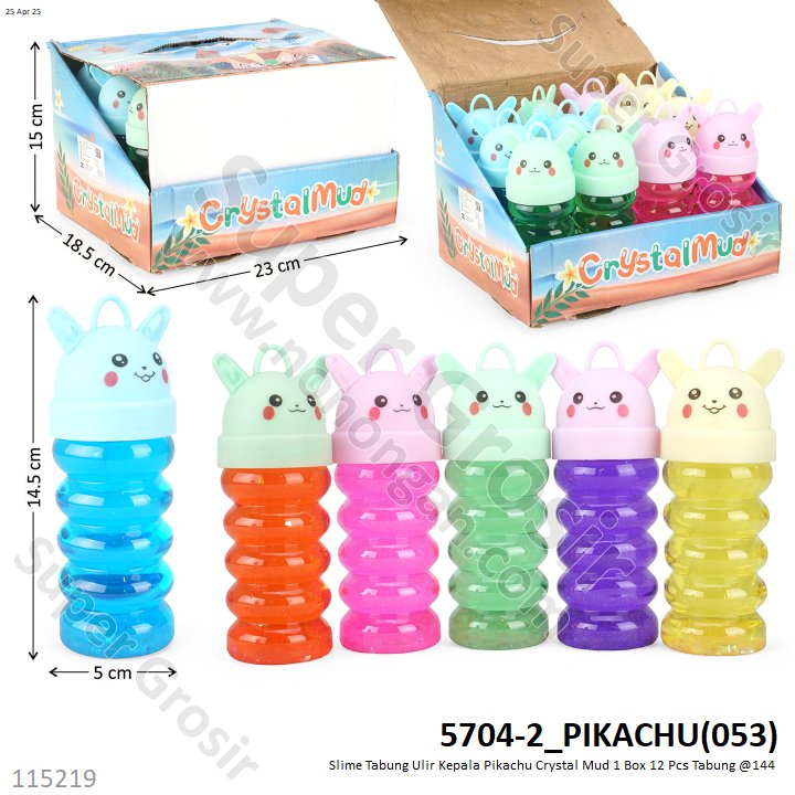 Slime Tabung Ulir Kepala Pikachu Crystal Mud 1 Box 12 Pcs Tabung @144