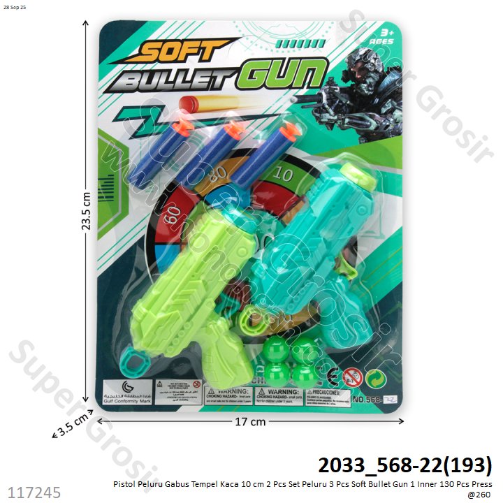 Pistol Peluru Gabus Tempel Kaca 10 cm 2 Pcs Set Peluru 3 Pcs Soft Bullet Gun 1 Inner 130 Pcs Press @260