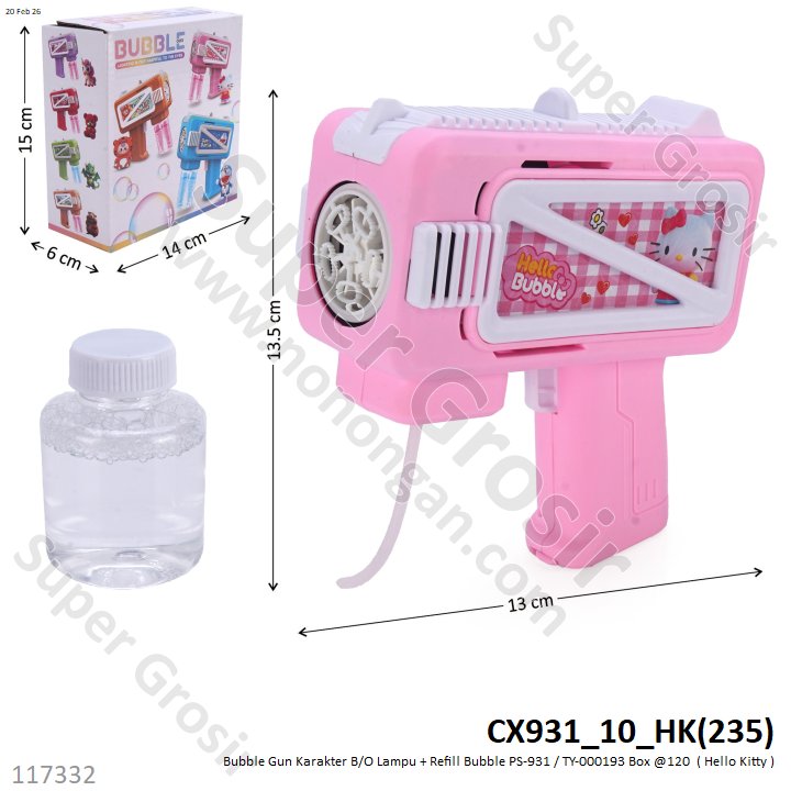 Bubble Gun Karakter B/O Lampu + Refill Bubble PS-931 / TY-000193 Box @120