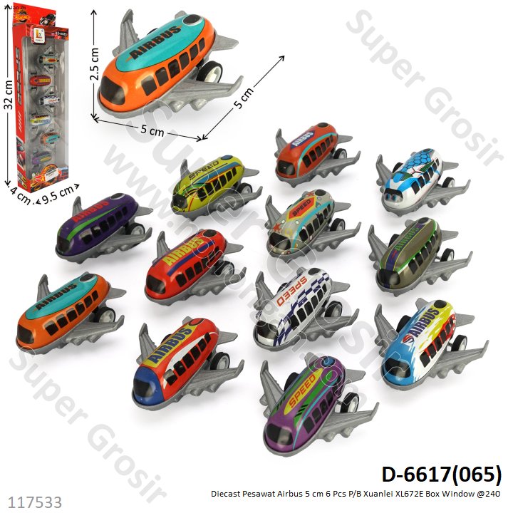 Diecast Pesawat Airbus 5 cm 6 Pcs P/B Xuanlei XL672E Box Window @240