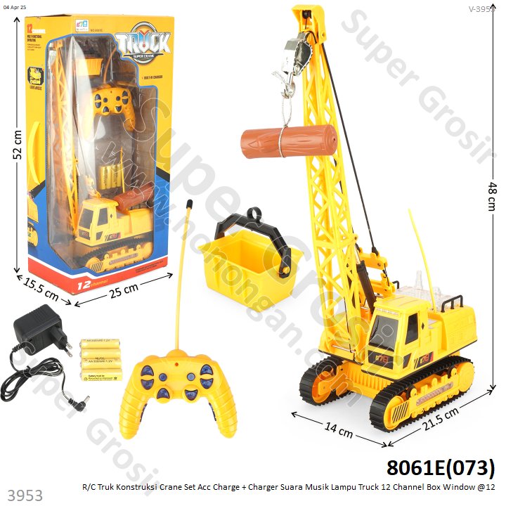 R/C Truk Konstruksi Crane Set Acc Charge + Charger Suara Musik Lampu Truck 12 Channel Box Window @12