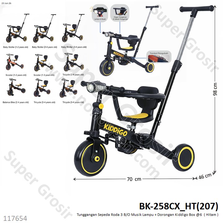 Tunggangan Sepeda Roda 3 B/O Musik Lampu + Dorongan Kiddigo Koli @1