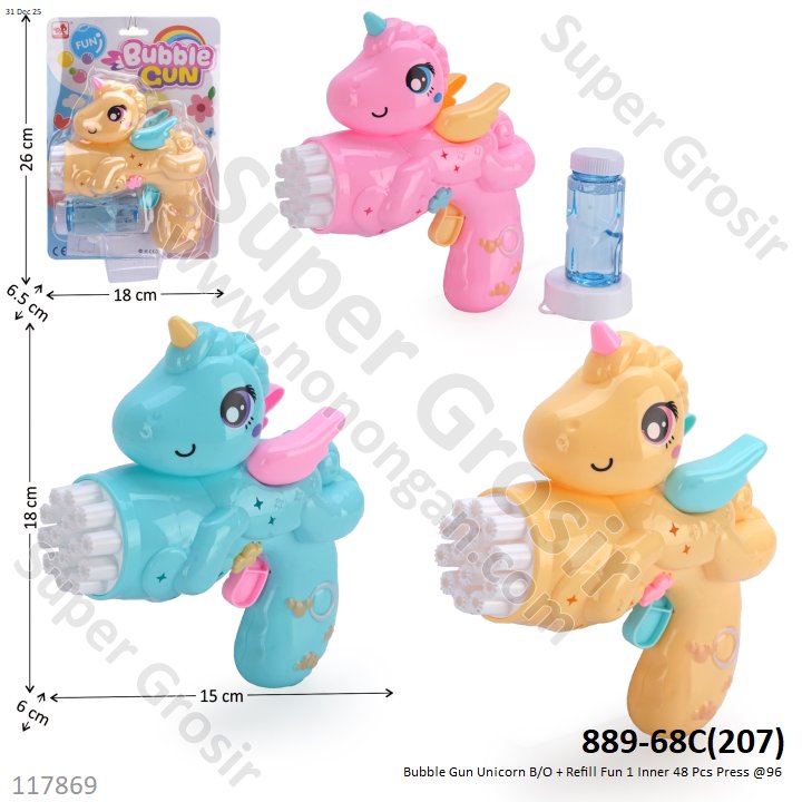 Bubble Gun Unicorn B/O + Refill Fun 1 Inner 48 Pcs Press @96