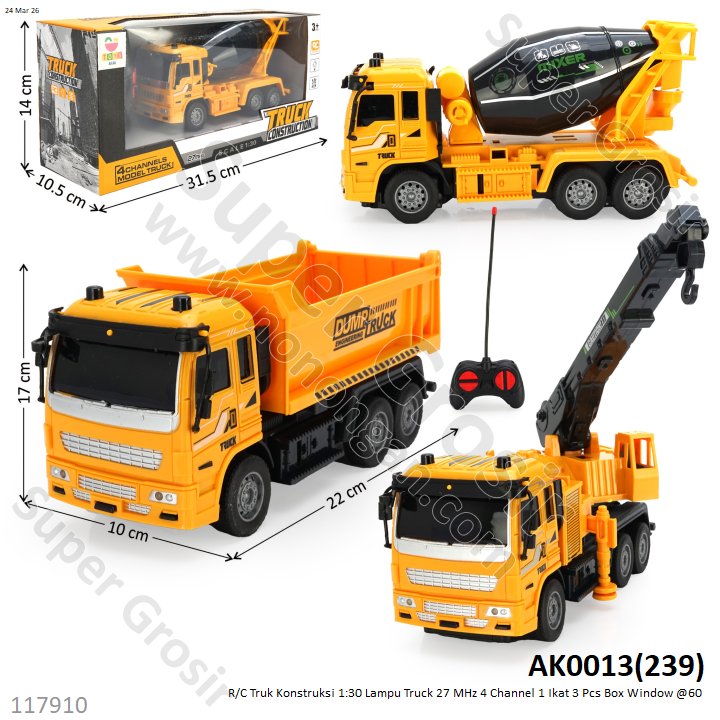 R/C Truk Konstruksi 1:30 Lampu Truck 27 MHz 4 Channel 1 Ikat 3 Pcs Box Window @60