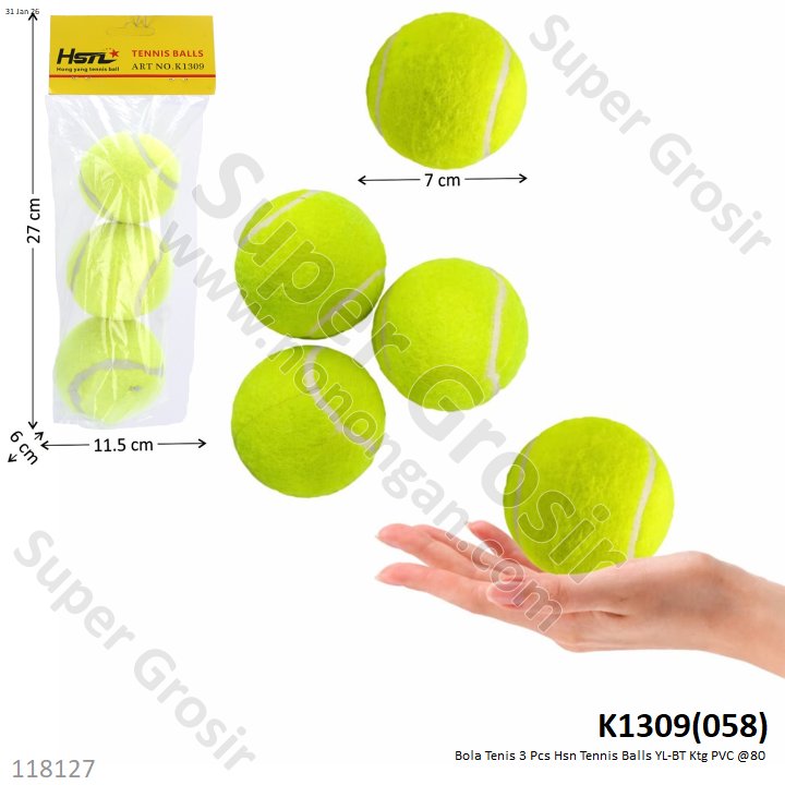 Bola Tenis 3 Pcs Hsn Tennis Balls YL-BT Ktg PVC @80