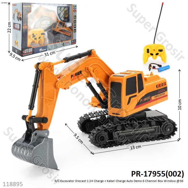 R/C Excavator Diecast 1:24 Charge + Kabel Charge Auto Demo 6 Channel Box Window @36