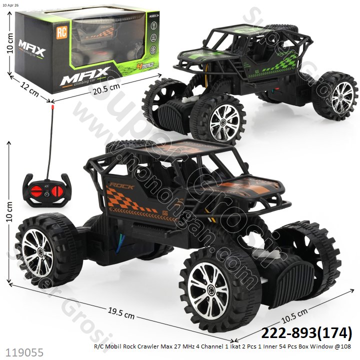 R/C Mobil Rock Crawler Max 27 MHz 4 Channel 1 Ikat 2 Pcs 1 Inner 54 Pcs Box Window @108