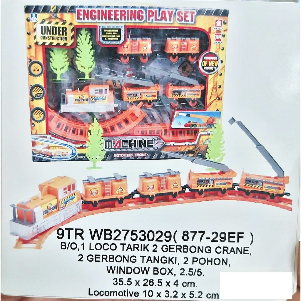 Kereta Api Konstruksi 5 Gerbong dan Track B/O Jalan Engineering Play Set 1 Inner 30 Pcs Box Window @60
