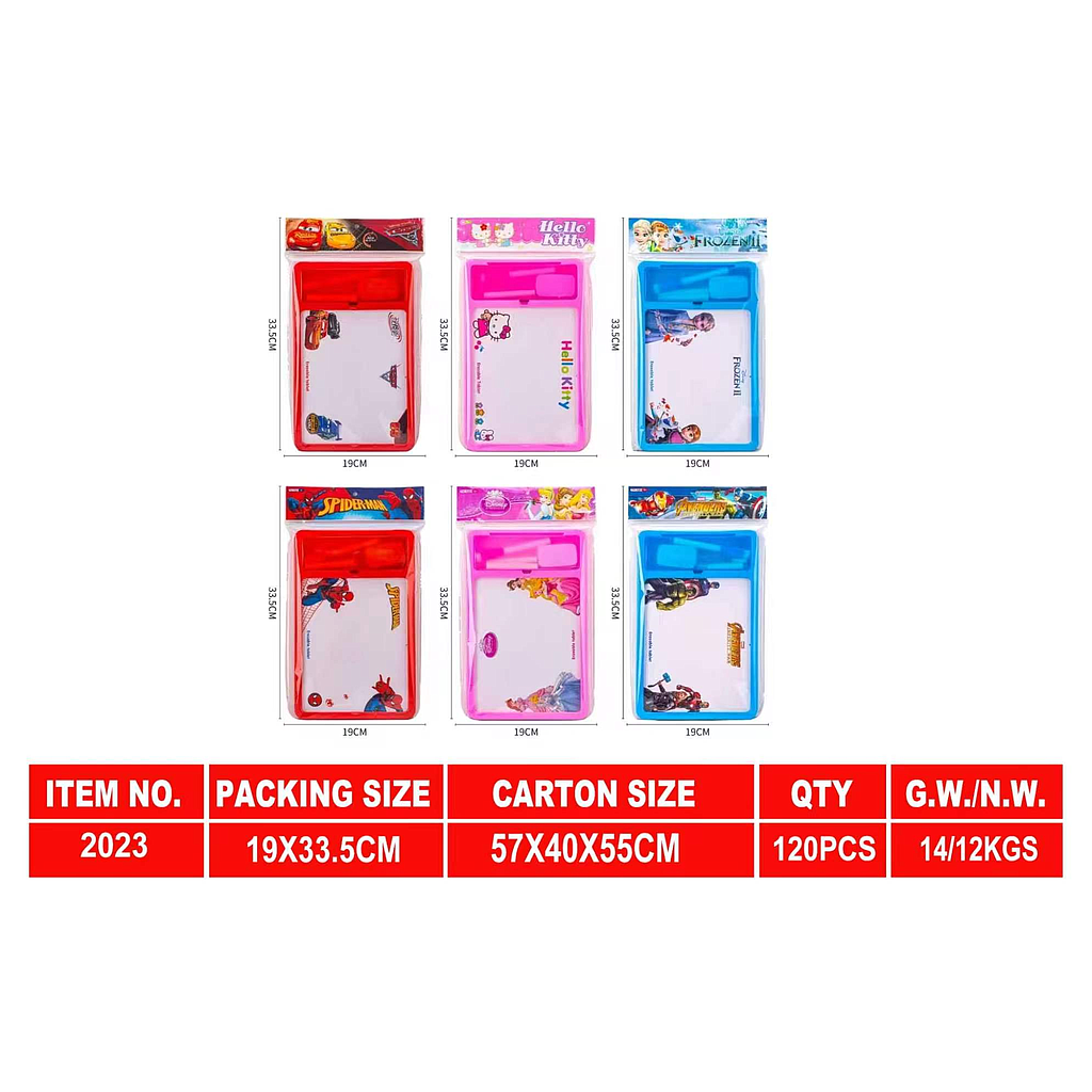 Papan Tulis Karakter Bolak Balik + Tempat Pensil 1 Ikat 12 Pcs Ktg Opp @120