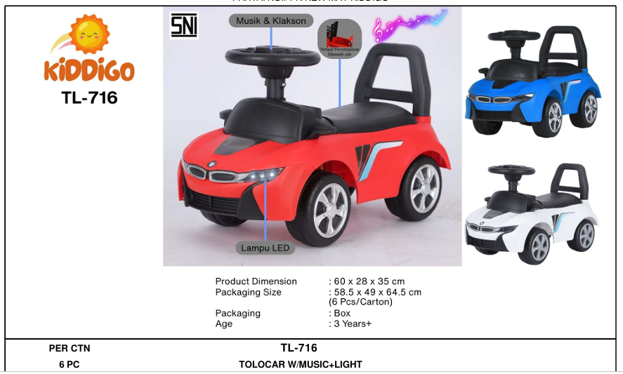 Tunggangan Mobil B/O Musik Lampu Kiddigo Koli @1