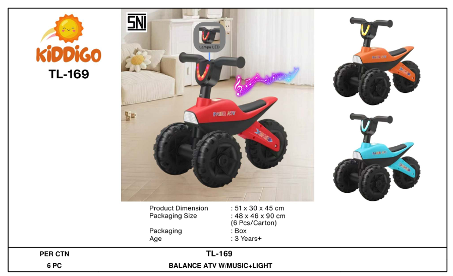 Tunggangan Sepeda Balance Bike ATV B/O Lagu Anak Lampu Kiddigo Koli @1