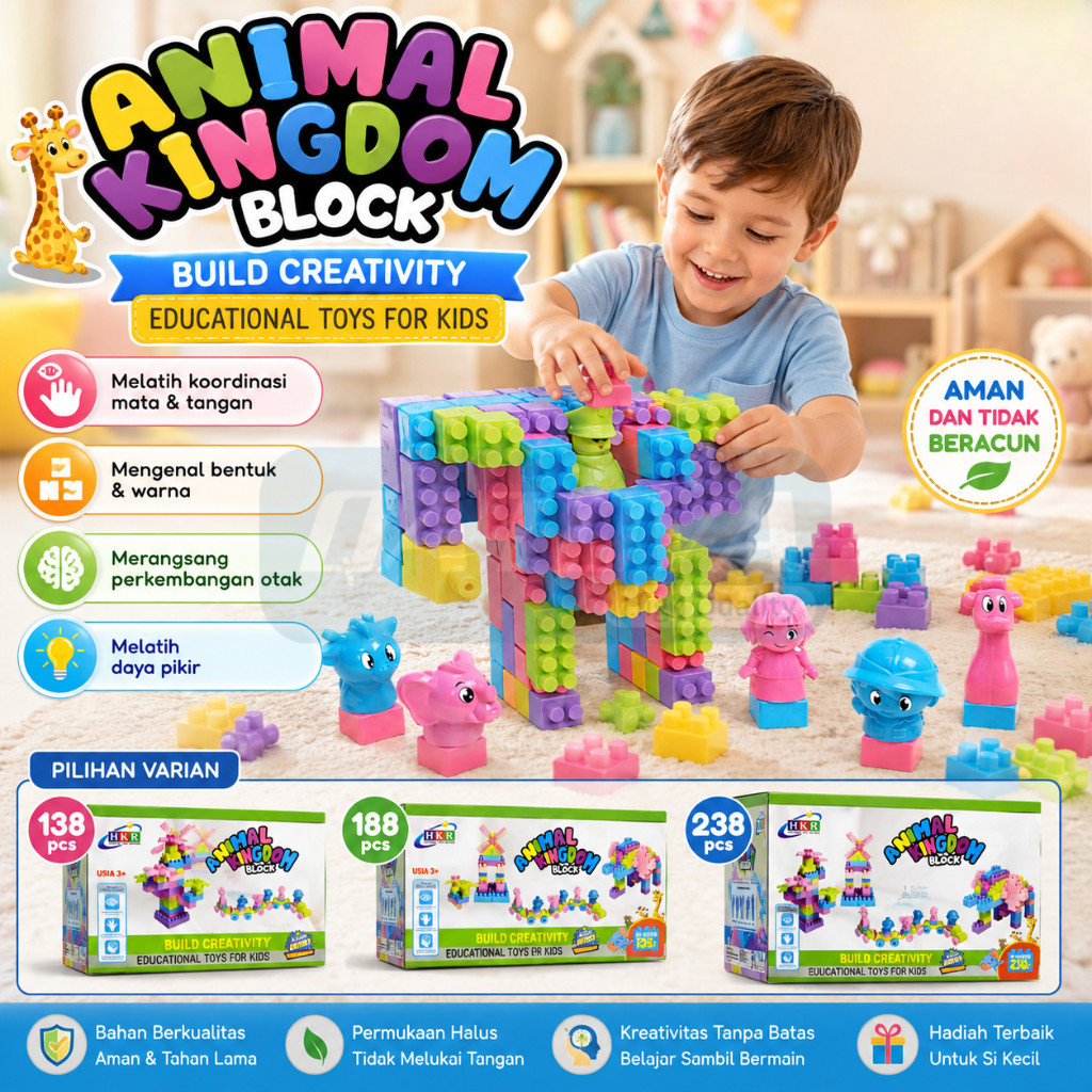 Block 30x30 mm 238 Pcs Animal Kingdom Box @12