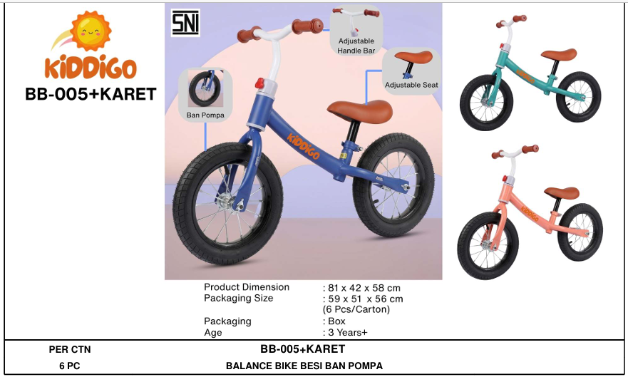 Tunggangan Sepeda Balance Bike Ban Karet Kiddigo Koli @1