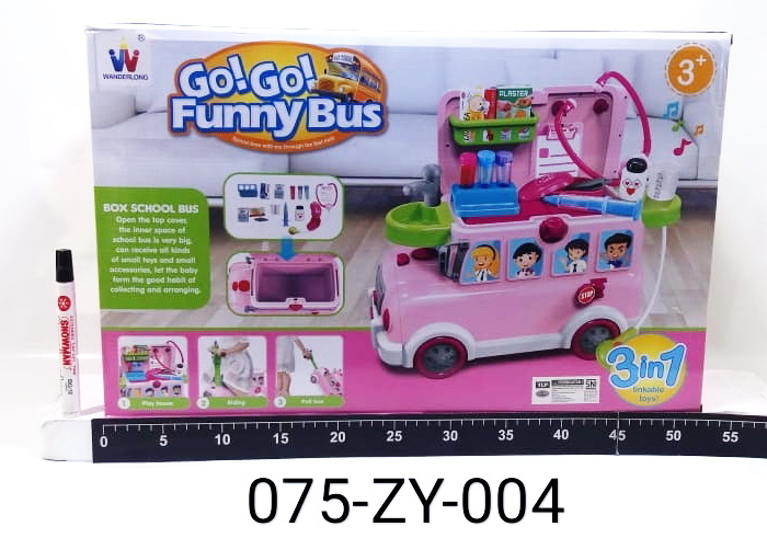Dokter Set Koper Bentuk Bus Sekolah 3 in 1 (Tunggangan - Koper - Meja) Go-Go Funny Bus Box @6