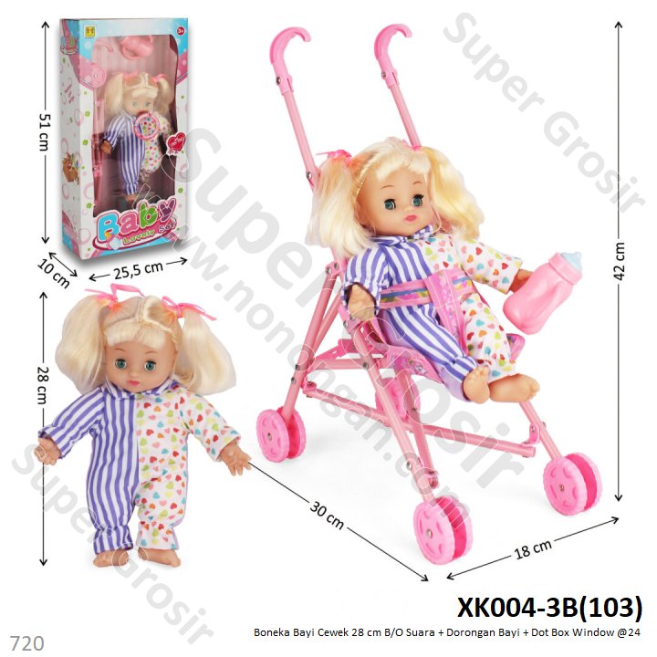 Mainan Stroller Bayi Set Boneka dan Acc B/O Suara Baby Lovely Set Box Window @24