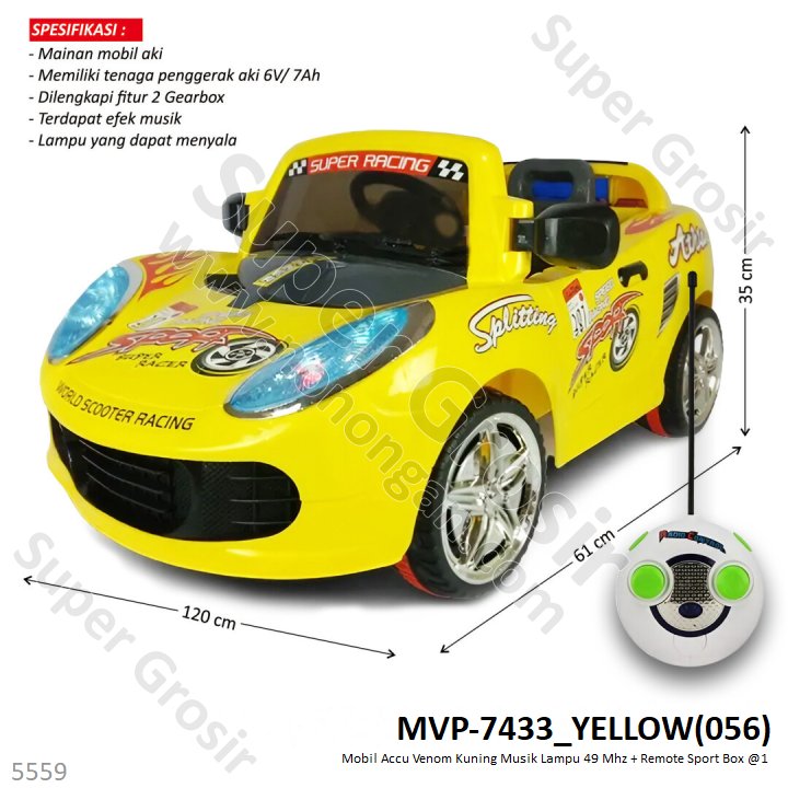 Mobil Aki Venom Kuning Musik Lampu 49 Mhz + R/C Sport Box @1