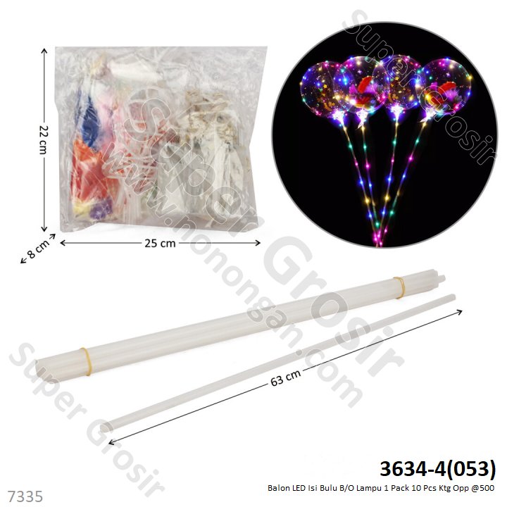 Mainan Tongkat Lampu Balon LED Isi Bulu Loose Pack @500